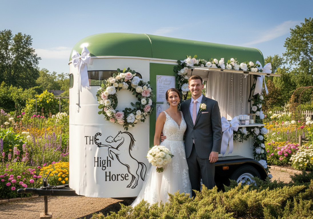 The High Horse trailer under string lights at an evening event